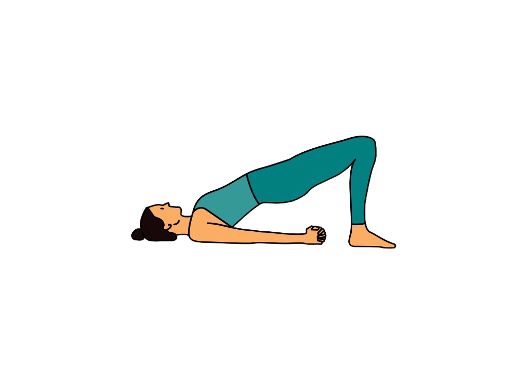 Take this exact image (bridge yoga pose / backbend) from URL https://om-yoga-studio.org/wp-content/uploads/2026/08/bridge.jpg and replace its background with pure snow white (#FFFFFF). Keep the subject — the person doing yoga — completely unchanged.