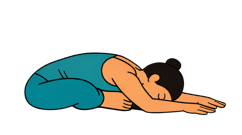Yin yoga Diamond pose (Dragonfly). Woman seated on floor, legs extended forward in a wide V-shape, torso folded forward, head bowed down toward the feet, arms resting gently on the floor. Pure snow-white background, clean and minimal. Same illustration/photo style as the existing image.