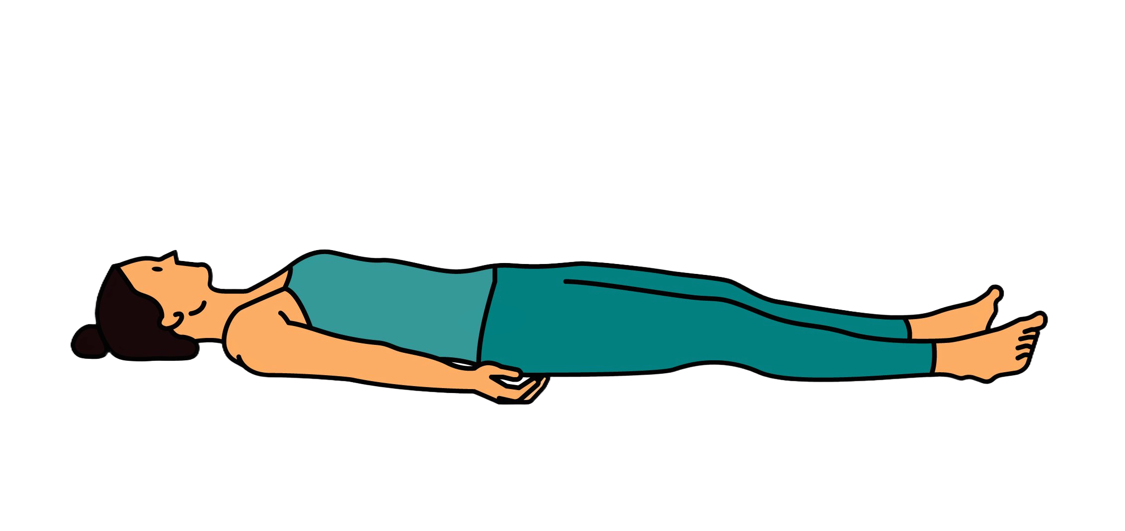 The exact same Savasana yoga pose illustration — woman lying flat on her back, arms slightly away from body, palms facing up, legs relaxed. Pure snow-white background #FFFFFF. Keep the same illustration style and figure.